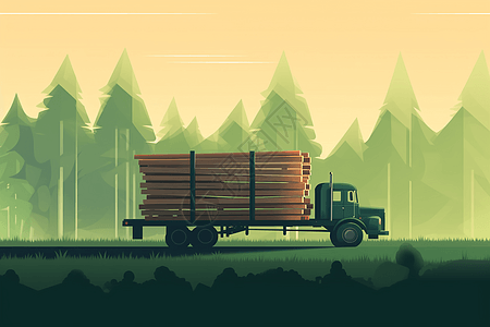 木材加工厂运输卡车创意插图图片