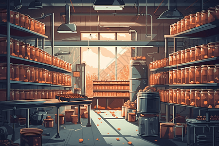 食品工厂罐装室的详细平面插图图片