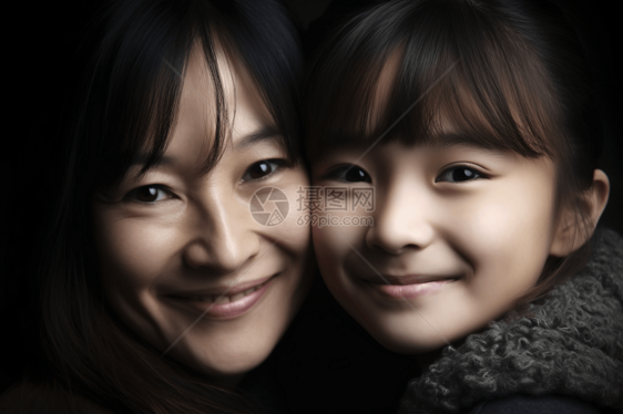 母亲与女儿微笑的肖像图图片