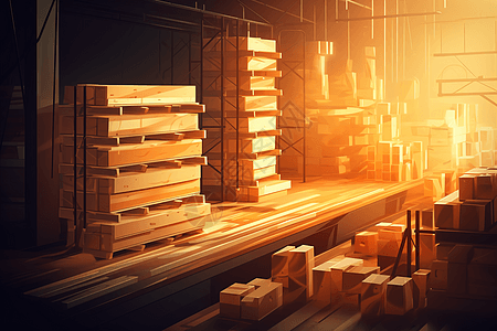 木材加工厂锯切站平面插图图片