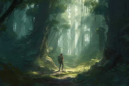 青苔森林森林的探险插画