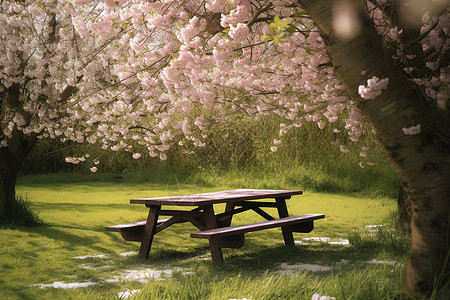 樱桃树下的餐桌图片