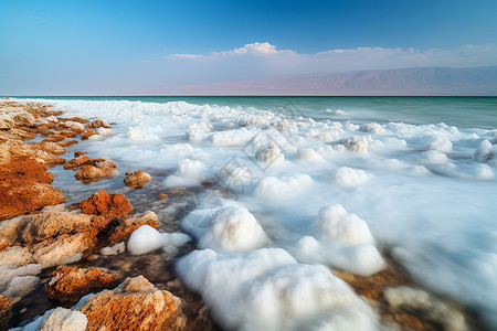 海滩背影死海中的盐层背景