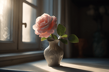 白色瓷瓶中的玫瑰图片