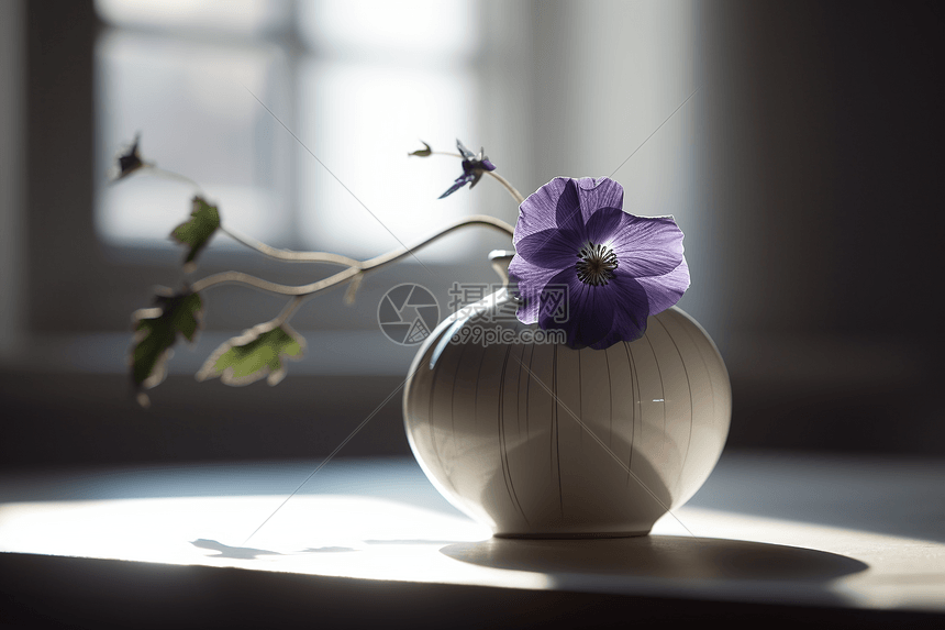 瓷瓶中的单个紫罗兰图片