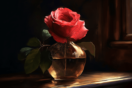 花瓶里一朵鲜艳玫瑰图片