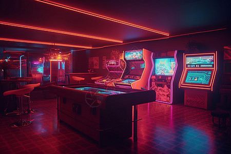 复古霓虹灯的游戏室图片
