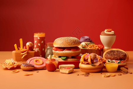 快餐食品3D黏土模型图片