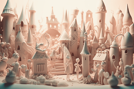 童话环境中的3D粘土城堡模型图片