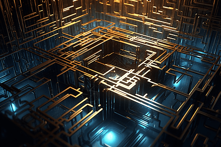 金属未来派美学迷宫3D概念图图片
