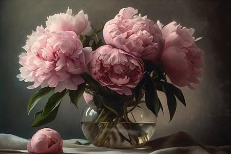 花瓶中的粉红色牡丹图片