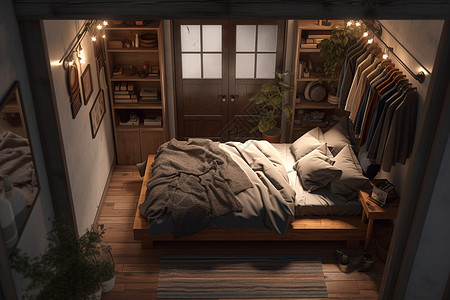 舒适的卧室和敞开的壁橱图片