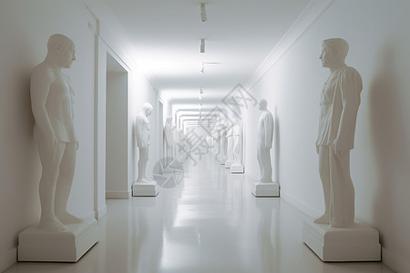 笔直走廊的雕像图片
