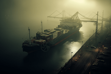 雾天中的货船图片