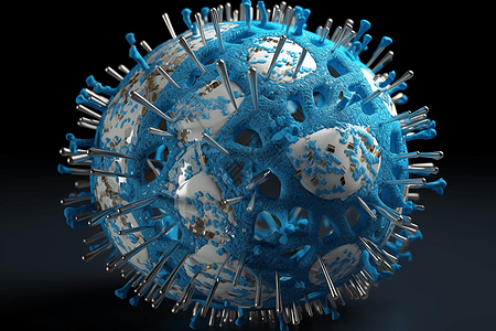 蓝色概念病毒模型背景图片