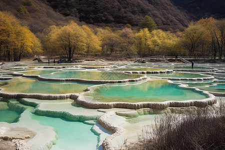 美丽的黄龙地貌温泉高清图片