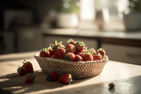 篮子里新鲜采摘的草莓背景图片