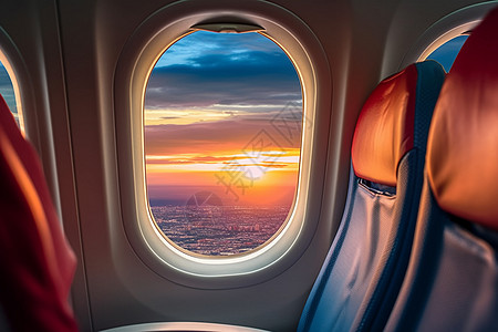 飞机窗外的落日景象图片图片