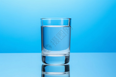 蓝色背景玻璃水杯图片