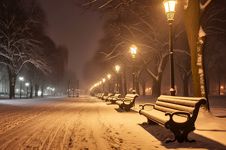 灯光下美丽的白雪图片