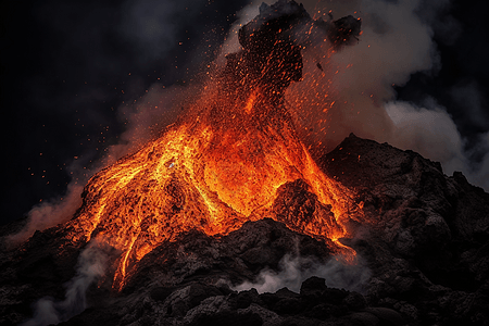 火山喷发时的灰烬和熔岩背景图片