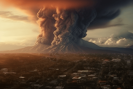 城市视角中的火山爆发图片