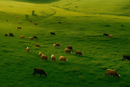 在牧场吃草的奶牛图片