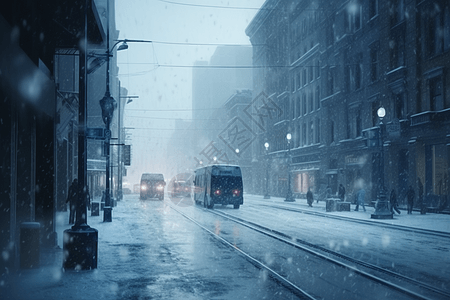 行驶在暴风雪中的汽车高清图片