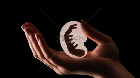 女人手握胚胎图片