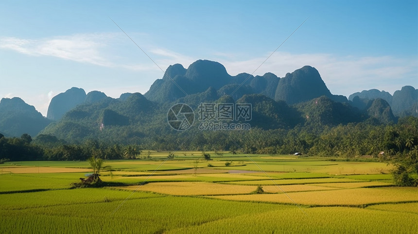 绿油油的稻田风景图片