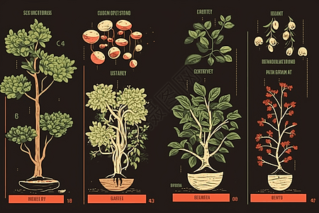 中草药植物的生长过程平面插图背景图片