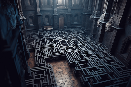 地下建筑抽象迷宫3D概念图高清图片