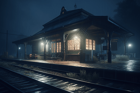 晚上的火车站站台图片