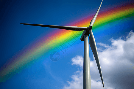 彩虹下的风力涡轮机图片