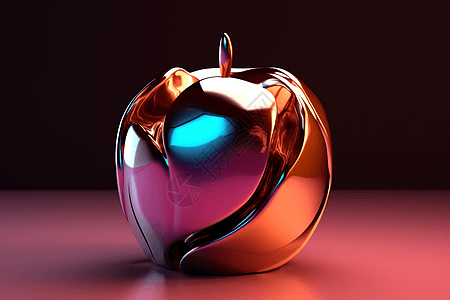 3d抽象金属发光艺术苹果图片