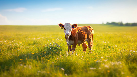 呆萌的草原小牛背景图片