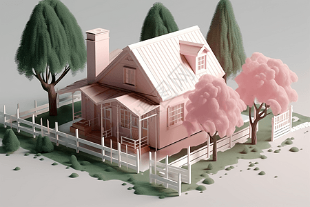 乡村别墅3D黏土模型图片