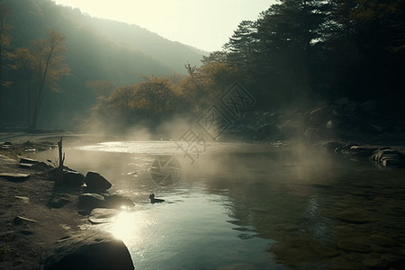 冒热气的温泉图片