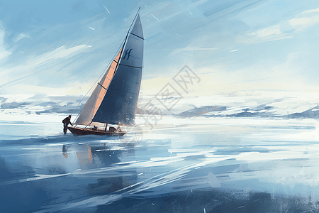 水上帆船艺术插图图片