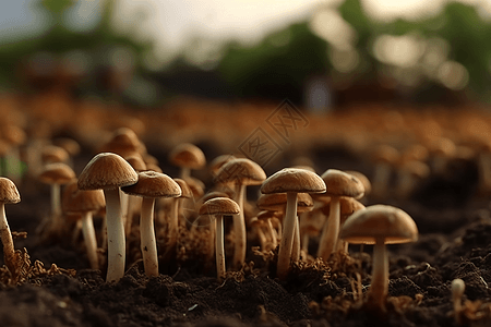 土壤里生长的蘑菇图片