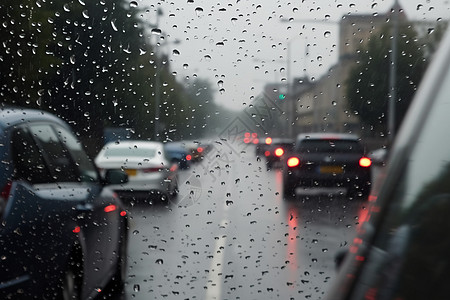 雨天街景城市车窗外的景色背景