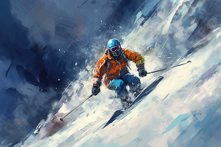 滑雪者在陡峭的山坡上滑行创意插图图片