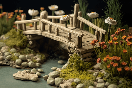 木桥雕刻粘土花园图片