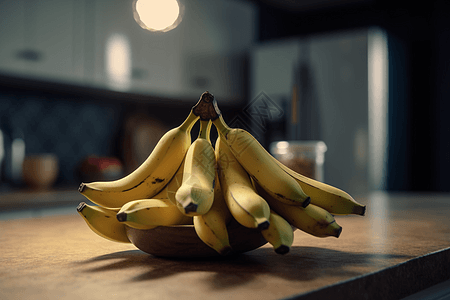 放在厨房台面上的香蕉背景图片