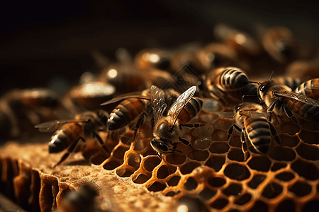 百花蜂蜜蜜蜂和蜂巢设计图片