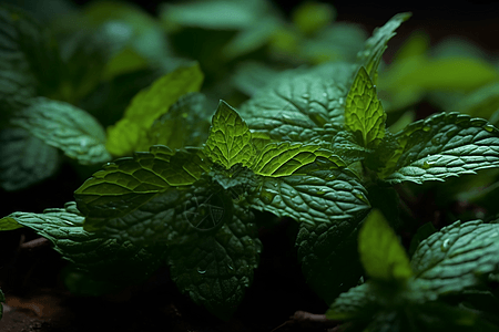 一堆新鲜的薄荷叶背景图片