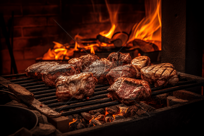 木炭上的烤肉图片