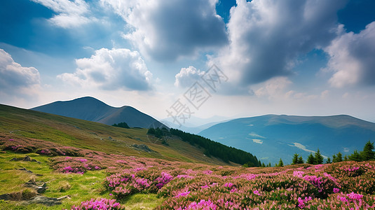 春天山上的杜鹃花图片