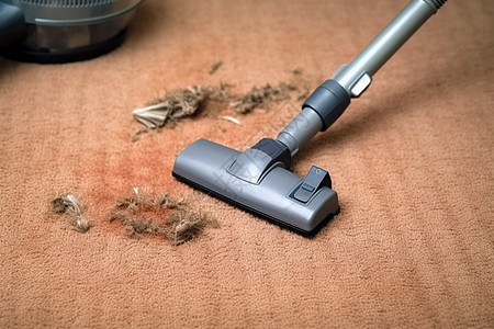 吸尘器清洁地毯上的棉绒高清图片