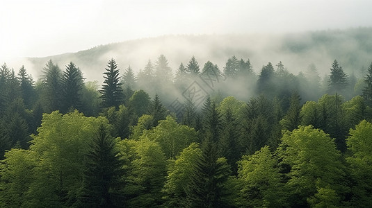 雾状云杉中的松树林图片背景图片
